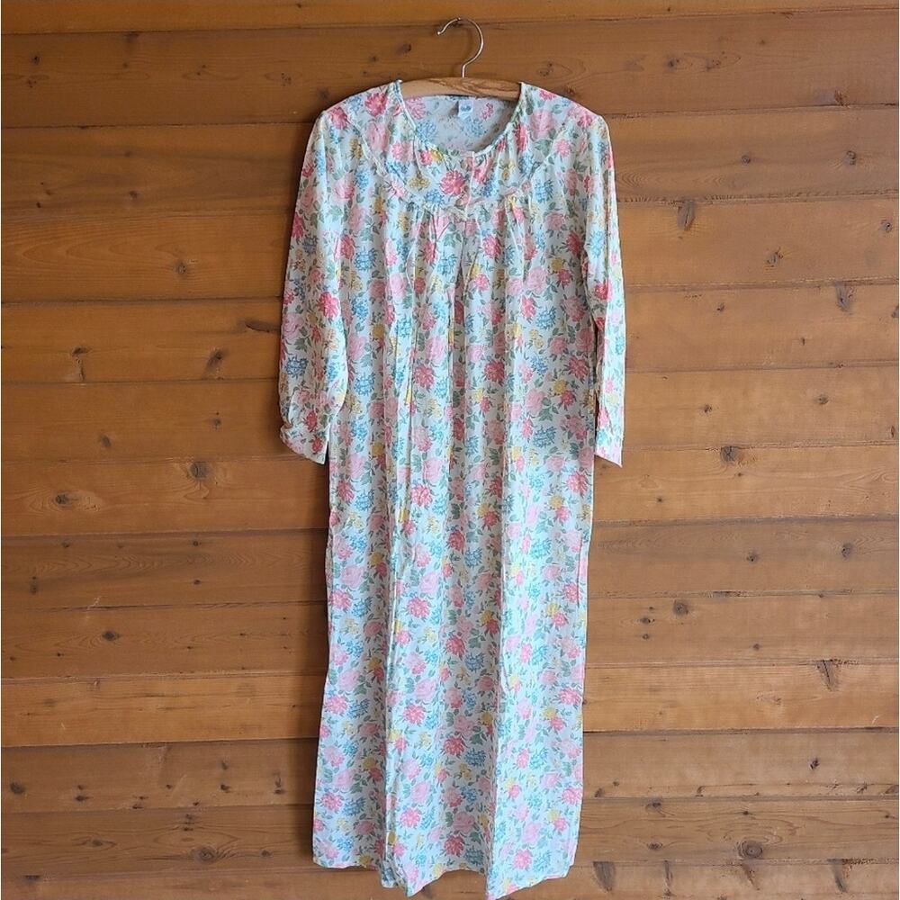 Vintage Gown Robe Sleep Pajama Set 60's Katz Floral Prairie Cottagecore Nightie - Picture 9 of 9